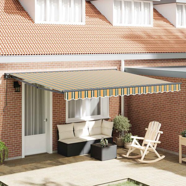 vidaXL Retractable Awning Manual Green and Yellow 400 x 300 cm