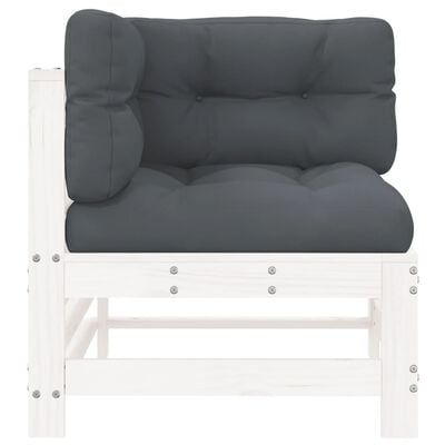 vidaXL Corner Sofa with Cushions White Solid Wood Pine