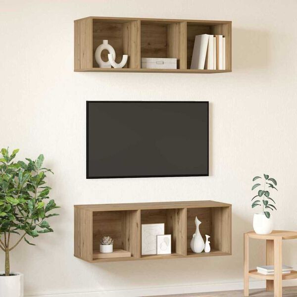 vidaXL TV Cabinet Set Wall-mounted 2 pcs Artisan Oak 37 x 37 x 107 cm