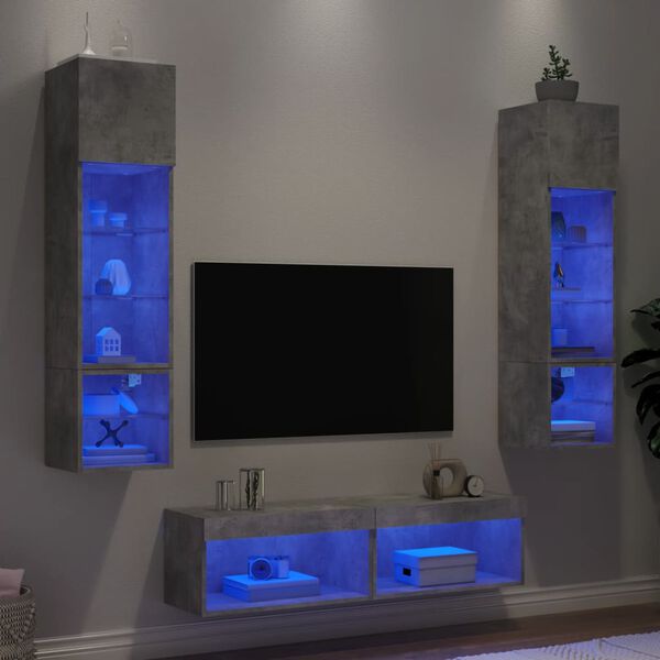 vidaXL 6 Piece TV Wall Units with LED Concrete Grey Engineered Wood