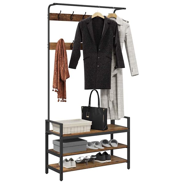 vidaXL Coat Rack with Shelf Old Wood 95 x 34 x 184 cm Engineered wood