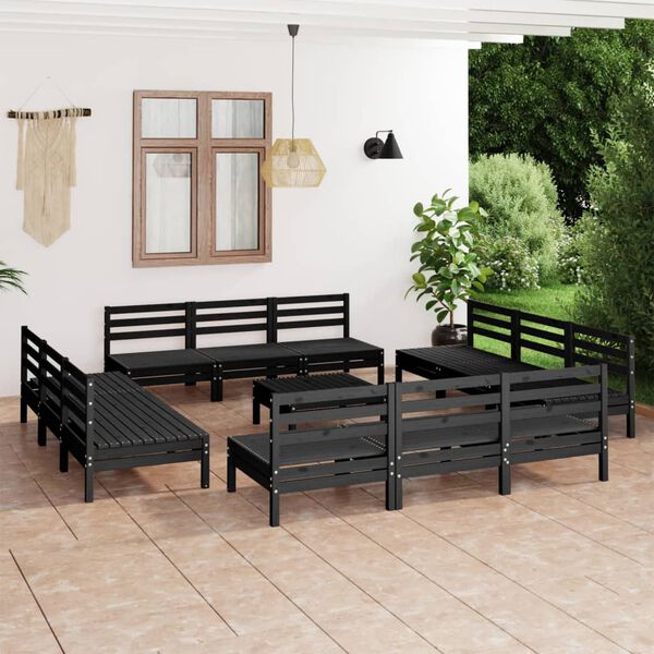vidaXL 13 Piece Garden Lounge Set Black Solid Pinewood