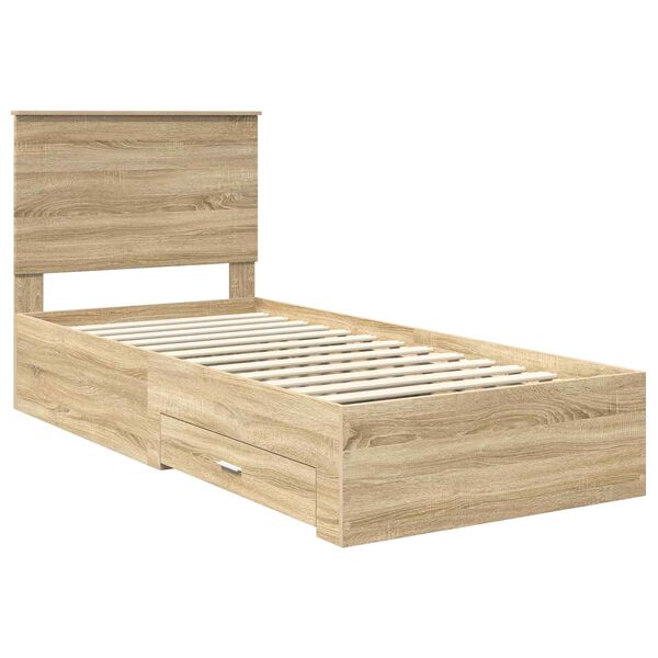 vidaXL Bed Frame Sonoma Oak and Silver 75 x 190 cm Engineered Wood