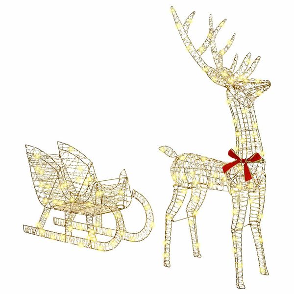 vidaXL Reindeer Pull Sleigh Warm white 70 x 26 x 128.5 cm PET