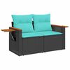 vidaXL 6 Piece Garden Sofa Set with Cushions Black Poly Rattan Acacia
