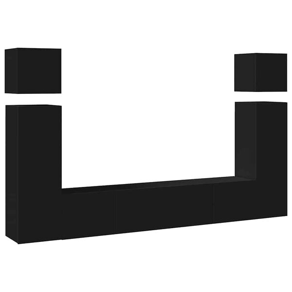 vidaXL 8 Piece TV Cabinet Set Black Engineered Wood