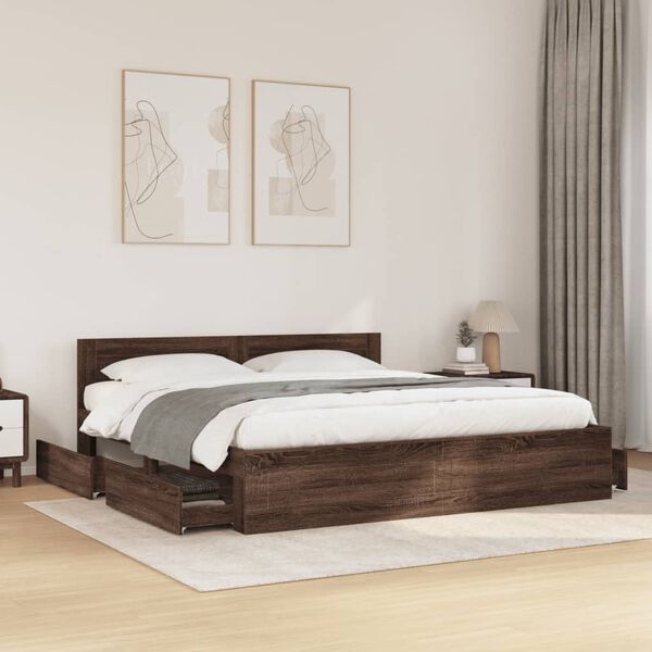 vidaXL Bed Frame with Headboard without Mattress Brown Oak 200x200 cm