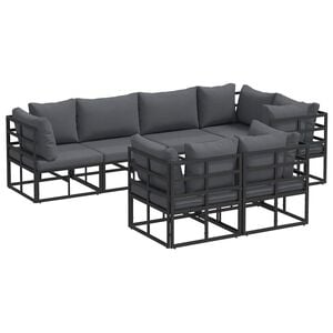vidaXL Garden Sofa Set with Cushion 7 pcs Black Steel
