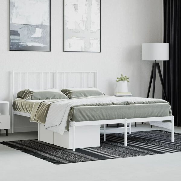 vidaXL Metal Bed Frame without Mattress with Headboard White 140x200cm