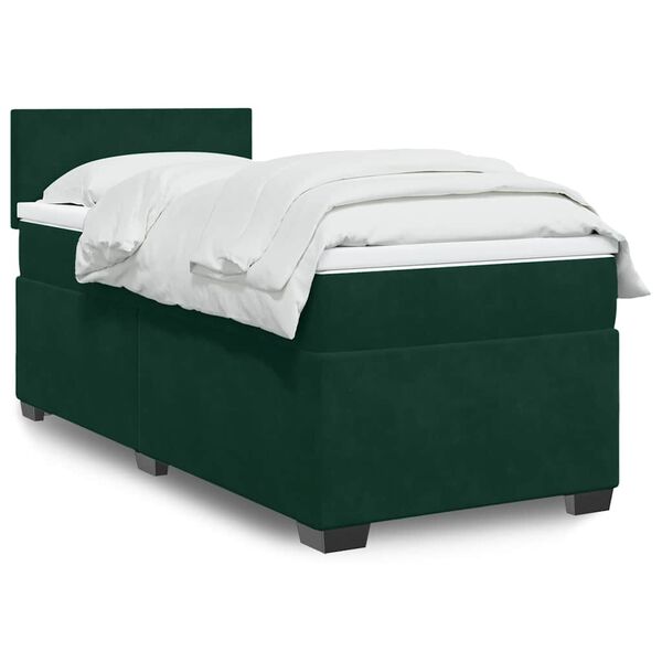 vidaXL Box Spring Bed with Mattress Dark Green 90x190 cm Velvet