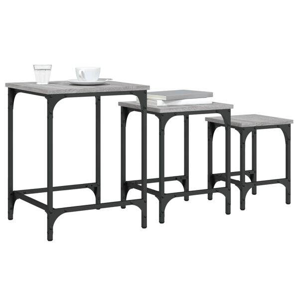 vidaXL Nesting Coffee Tables 3 pcs Grey Sonoma Engineered Wood