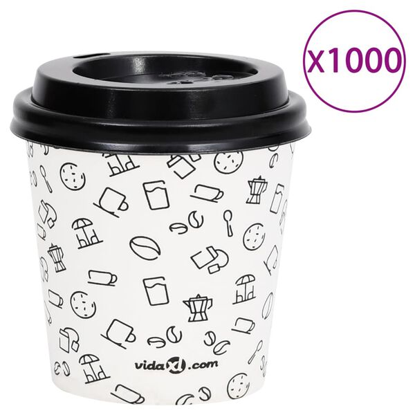 vidaXL Coffee Paper Cups with Lids 120 ml 1000 pcs White and Black