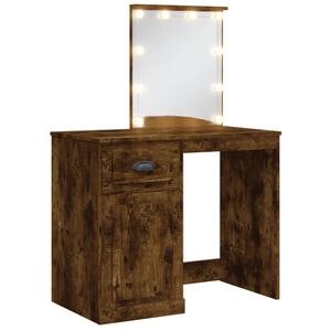 vidaXL Dressing Table with LED Lights Smoked Oak 90x42x132.5 cm