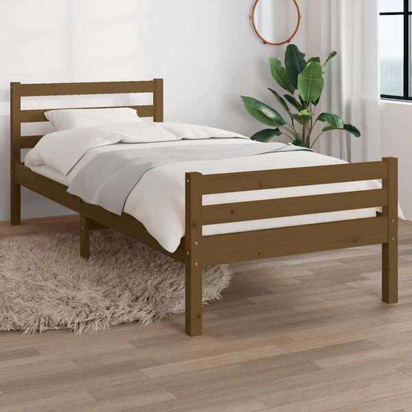 vidaXL Bed Frame without Mattress Honey Brown Solid Wood 75x190 cm Small Single