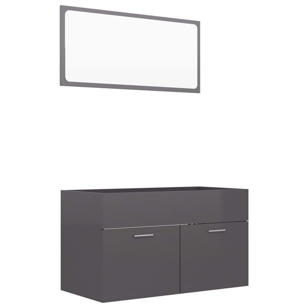 vidaXL 2 Piece Bathroom Furniture Set High Gloss Grey Engineered Wood