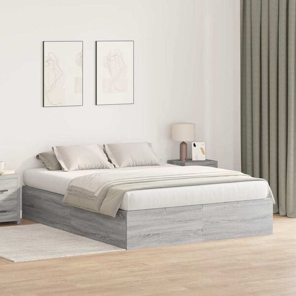 vidaXL Storage Bed Frame Grey Sonoma 140 x 190 cm Engineered Wood