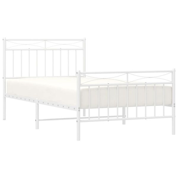vidaXL Metal Bed Frame without Mattress with Footboard White 100x190cm