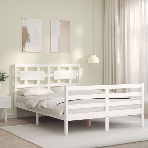 vidaXL Bed Frame without Mattress White Small Double Solid Wood