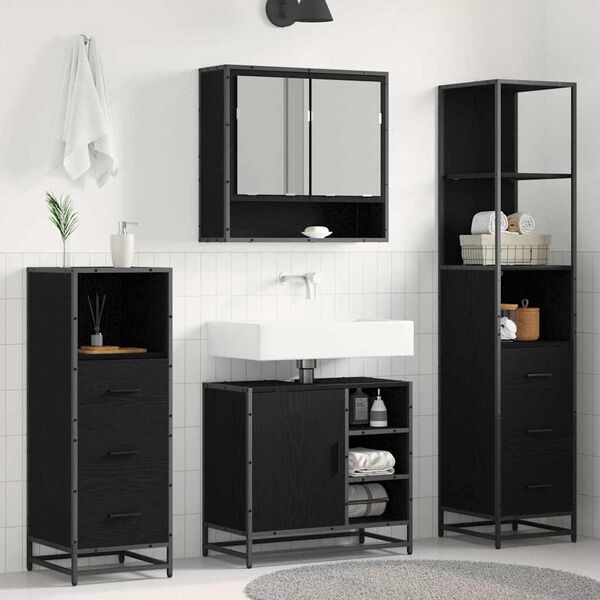vidaXL Bathroom Furniture Set 4 pcs Black Oak Engineered Wood