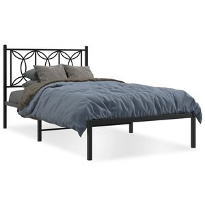 vidaXL Metal Bed Frame without Mattress with Headboard Black 107x203cm