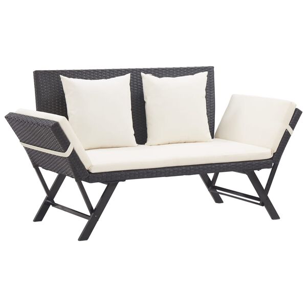 vidaXL Garden Bench with Cushions Black 176 cm Poly Rattan