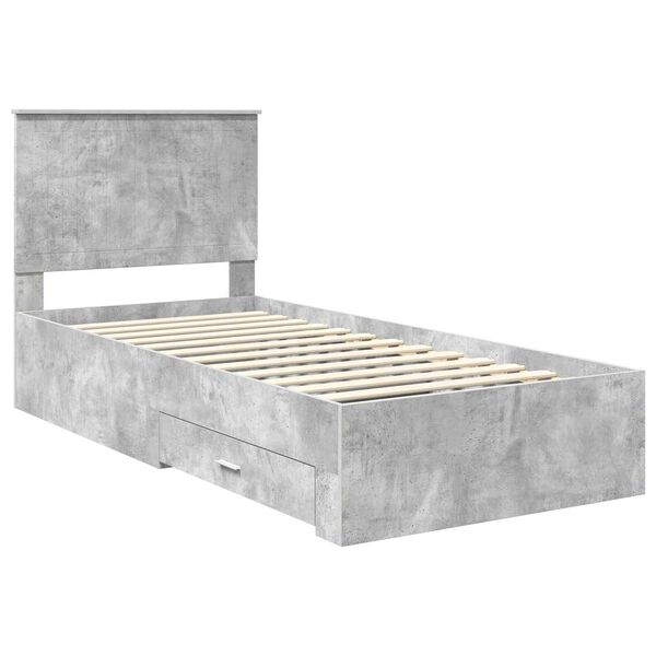 vidaXL Bed Frame with Drawer Concrete Grey 90 x 200 cm Engineered Wood