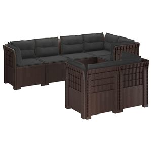 vidaXL 7-Seater Garden Sofa with Cushions Rattan Look PP Brown