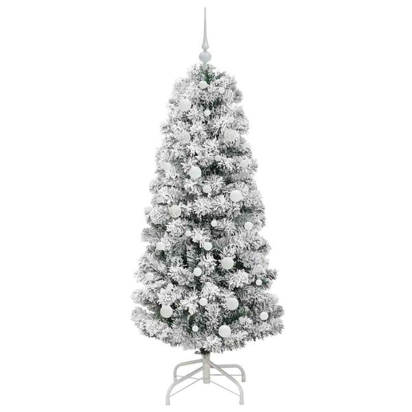 vidaXL Artificial Hinged Christmas Tree Green and White 150 cm