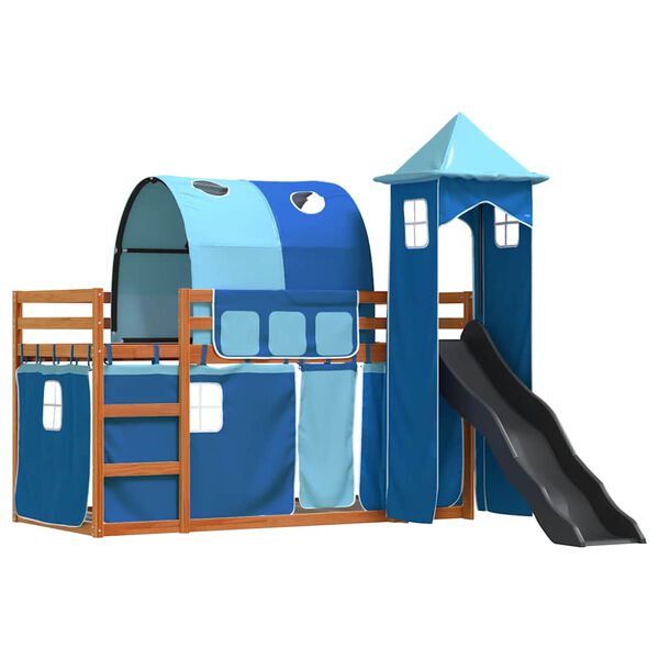 vidaXL Bunk Bed without Mattress with Slide and Curtains Blue 80x200 cm