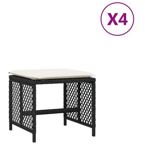 vidaXL Garden Stools with Cushions 4 pcs Black 41x41x36 cm Poly Rattan
