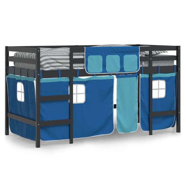 vidaXL Kids' Loft Bed with Curtains without Mattress Blue 90x200cm