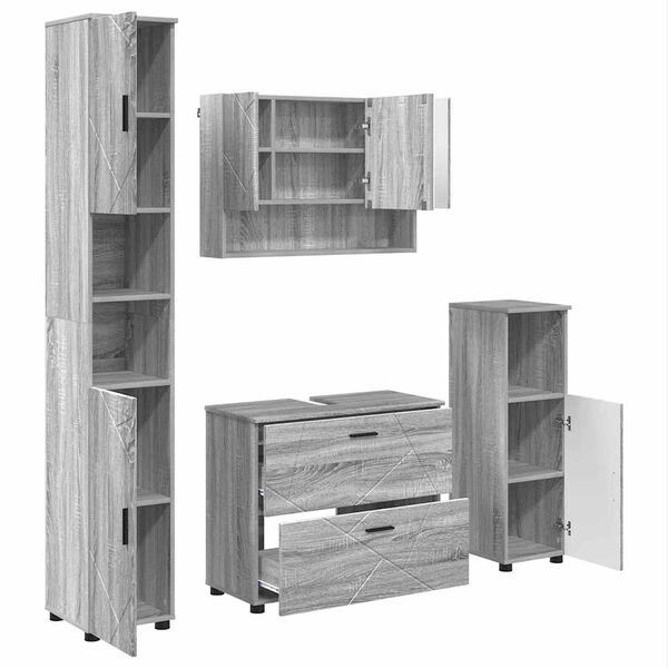 vidaXL Bathroom Furniture Set with Drawer with Shelf 4 pcs Grey Sonoma