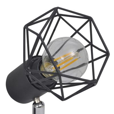 Black Industrial Style Wire Frame Spot Light with 2 LED Filament Bulbs