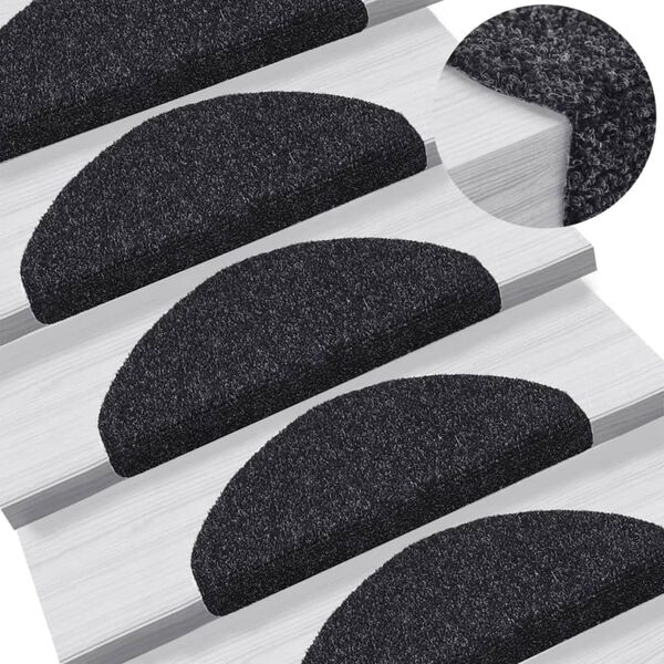 vidaXL Stair Mats Self-adhesive 5 pcs 65x21x4 cm Black Half Round Large