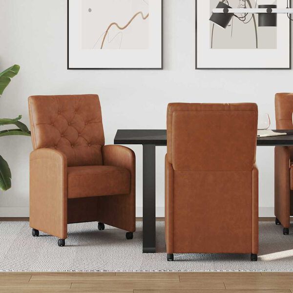 vidaXL Dining Chairs with Wheels 2 pcs Brown 58 x 67 x 97 cm