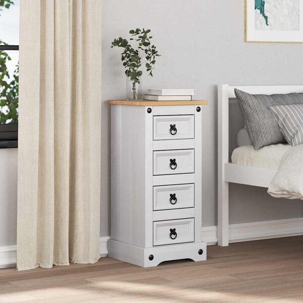 vidaXL Bedside Table White 35 x 32.5 x 74 cm Solid Pine Wood