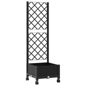 vidaXL Garden Planter with Trellis&Wheels Black 40 x 40 x 131.5 cm PP
