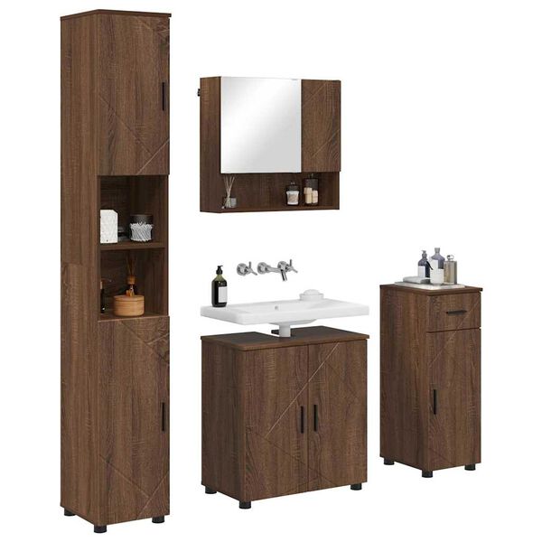 vidaXL Bathroom Furniture Set 4 pcs Brown Oak Engineered wood & Metal