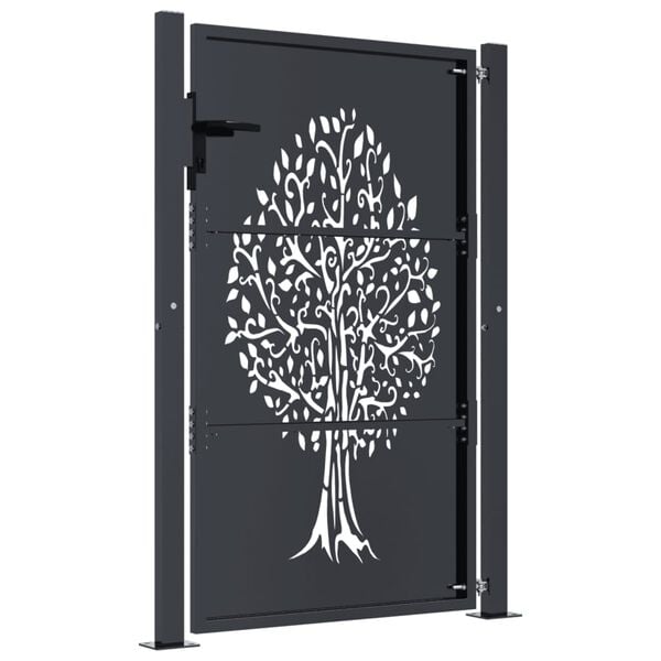 vidaXL Garden Gate Anthracite 100x150 cm Steel Tree Design