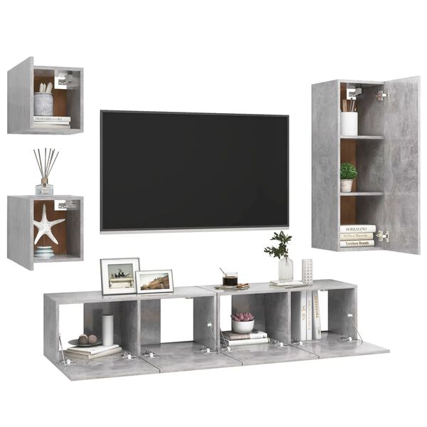 vidaXL 5 Piece TV Cabinet Set Concrete Grey Engineered Wood