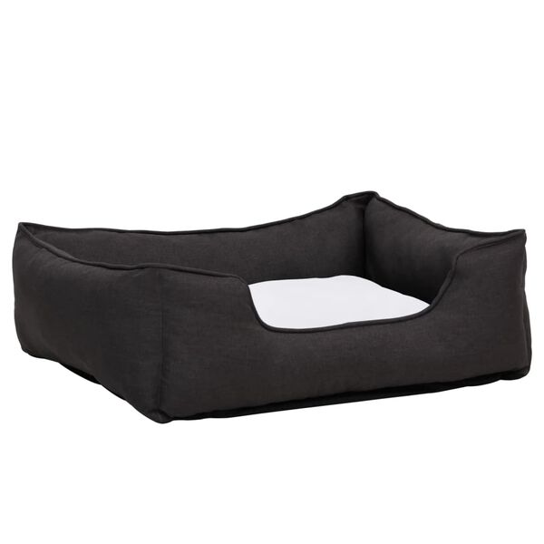 vidaXL Dog Bed Dark Grey and White 110.5x80.5x26 cm Linen Look Fleece