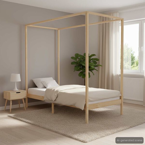 vidaXL Canopy Bed Frame without Mattress Solid Wood 100x200 cm