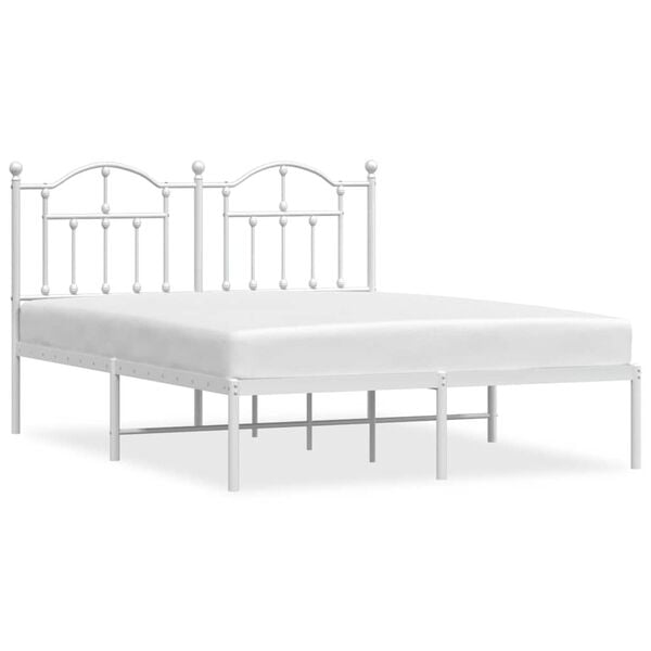 vidaXL Metal Bed Frame without Mattress with Headboard White 135x190cm