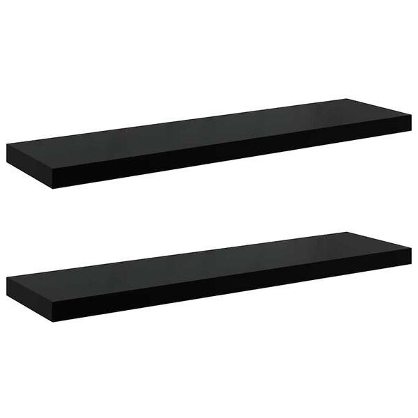 vidaXL Floating Wall Shelves 2 pcs High Gloss Black 90x23.5x3.8 cm MDF