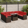 vidaXL 10 Piece Garden Sofa Set with Cushions Brown Poly Rattan Acacia