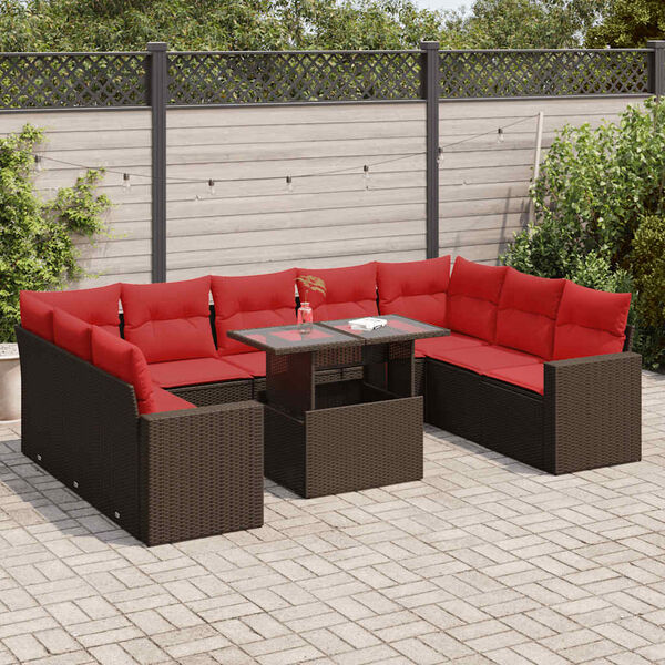 vidaXL 10 Piece Garden Sofa Set with Cushions Brown Poly Rattan Acacia