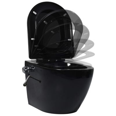 vidaXL Wall Hung Rimless Toilet with Concealed Cistern Ceramic Black