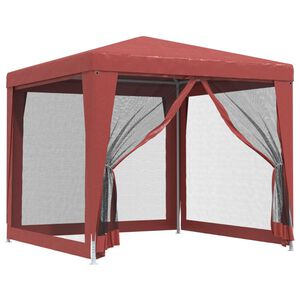 vidaXL Party Tent with 4 Mesh Sidewalls Red 2.5x2.5 m HDPE