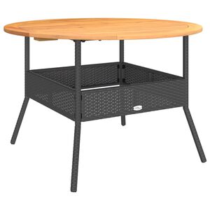 vidaXL Garden Table with Acacia Wood Top Black Ø110x71 cm Poly Rattan