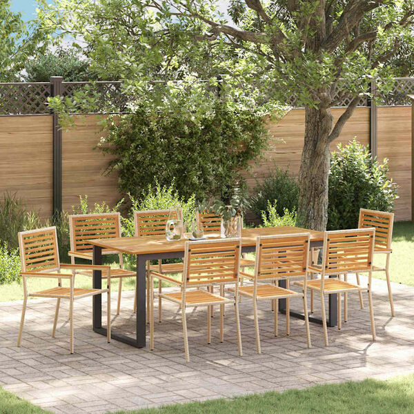 vidaXL Garden Dining Set 9 pcs Beige Solid Acacia Wood